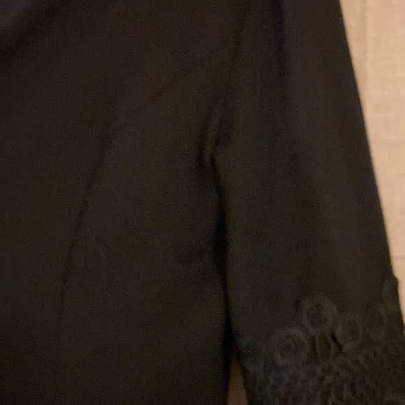 Black Talbot’s ponte knit dress with lace sleeves, size 10. - Picture 6 of 8